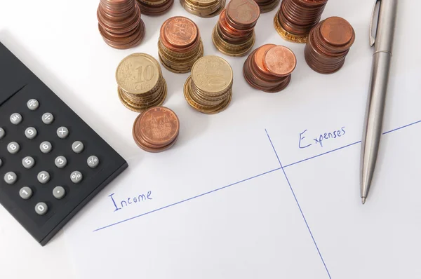 收入和支出图表用笔计算器 - 图库照片franllera