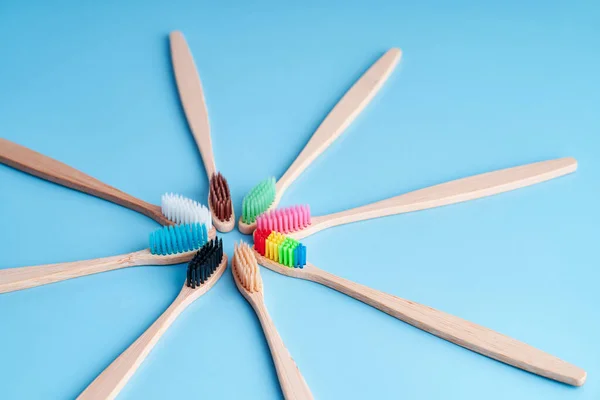 Bunch Eco Friendly Bamboo Toothbrushes Choosing Toothbrush Oral Hygiene Worldwide — Stock Photo, Image