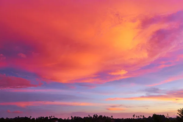Incroyable Coucher Soleil Rouge Nuages Contre Ciel Bleu — Photo