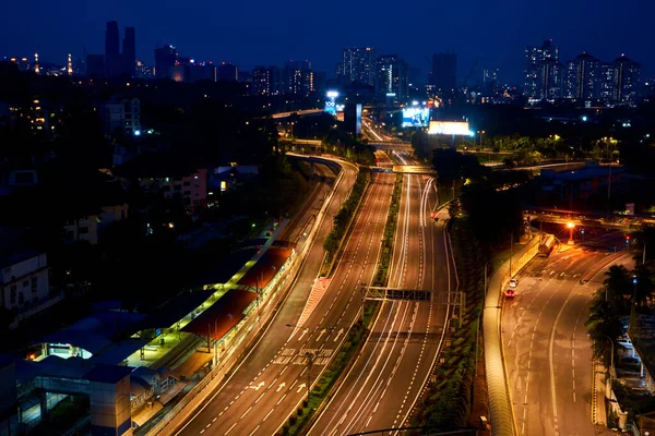 Mehrspurige Autobahn Richtung Metropole Nachtsicht Kuala Lumpur Malaysia 2020 — Stockfoto