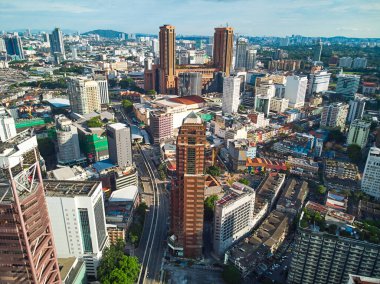 Kuala Lumpur şehrinin merkezi kuş bakışı görüntüsü. Kuala Lumpur, Malezya - 05.02.2020