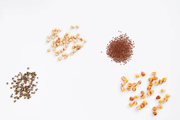 Flat Lay Microgreen Seeds White Background — Foto Stock