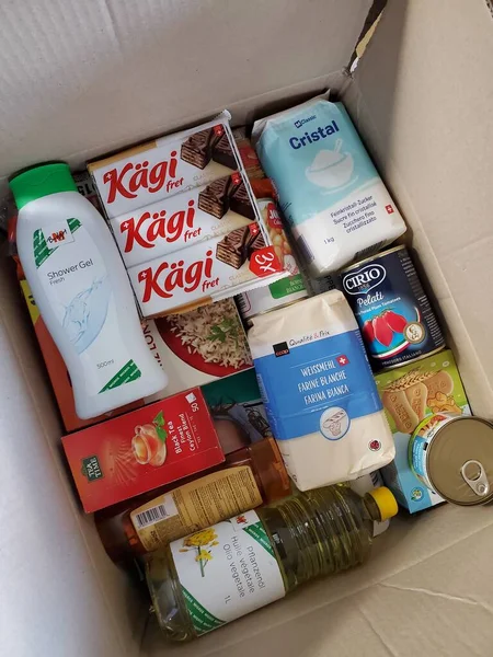 Caixas Coletadas Com Ajuda Humanitária Pronto Para Enviar Para Pessoas — Fotografia de Stock