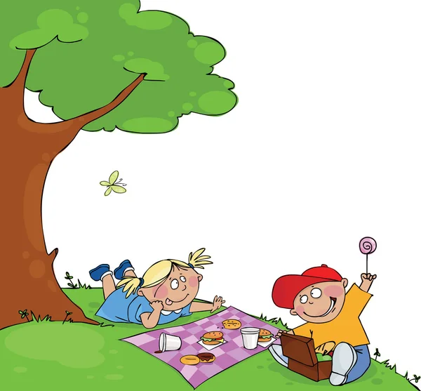 Kids at the picnic — Stock Illustration Kids at the picnic Stock Vector