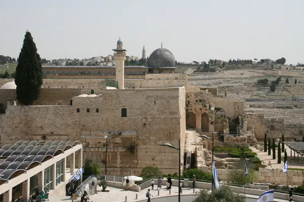 Temple mount jerusalem.ancient duvar ve El Aksa Camii — Stok fotoğraf