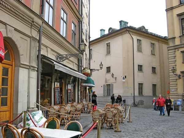 Estocolmo centro da cidade rua cafe.Sweeden — Fotografia de Stock