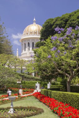 Hayfa İsrail Bahai bahçesinden görünüm deniz ve h