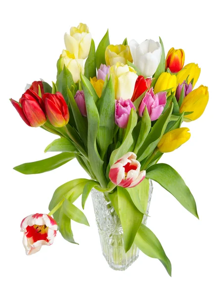 Bouquet di tulipani in vaso di cristallo — Foto Stock