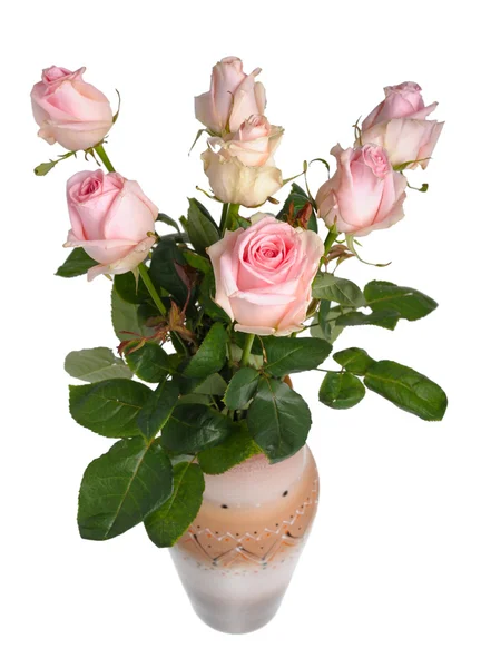 Bouquet di rose rosa in vaso di ceramica — Foto Stock
