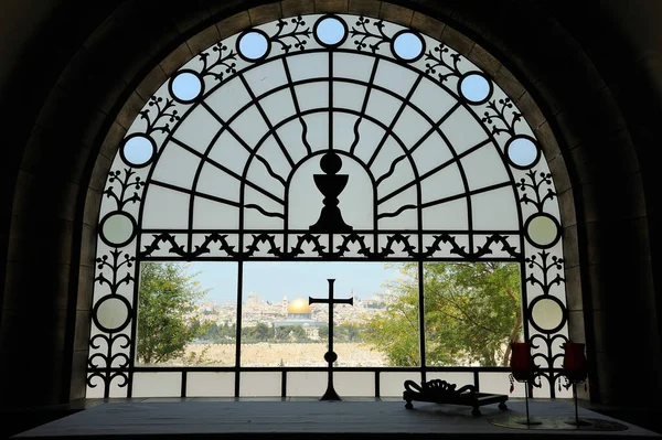 Dominus Flevit Zicht Door Het Raam Van Kerk — Stockfoto