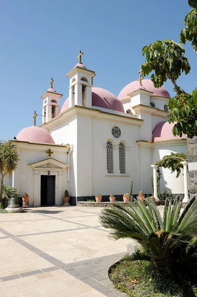 Grekisk Ortodoxa Kyrkan Tolv Apostlarnas Utkanten Galileiska Sjön Capernaum — Stockfoto