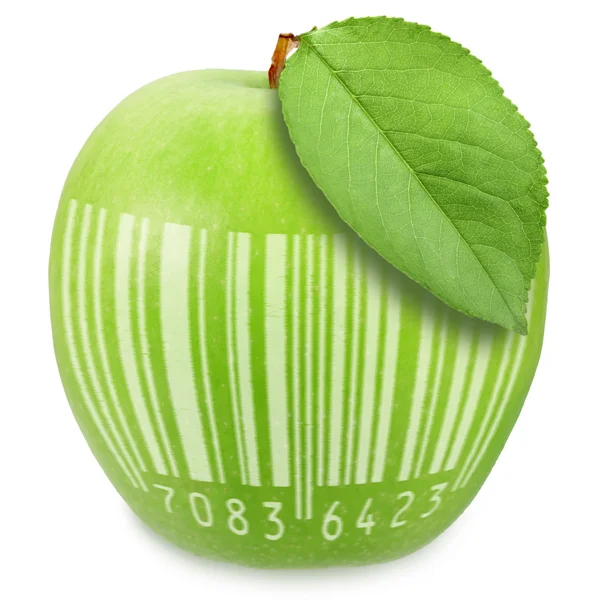 Green apple with bar-code — Stock Photo, Image