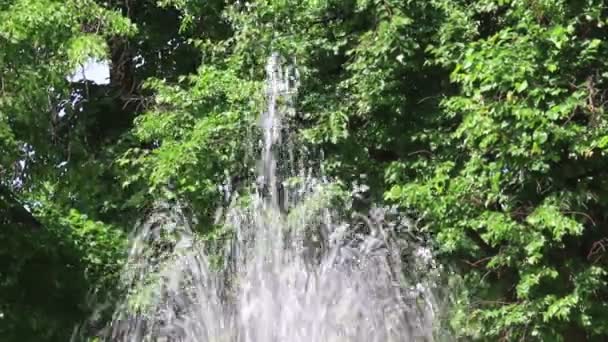 Spruzzi di acqua della fontana sullo sfondo della natura in una giornata di sole. Primo piano. HD 1920x1080 . — Video Stock