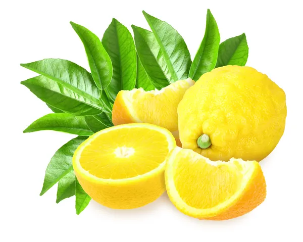 Limoni freschi gialli con foglia verde — Foto Stock