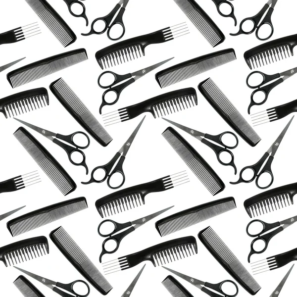Padrão sem costura de ferramentas de cabeleireiro preto e branco — Fotografia de Stock