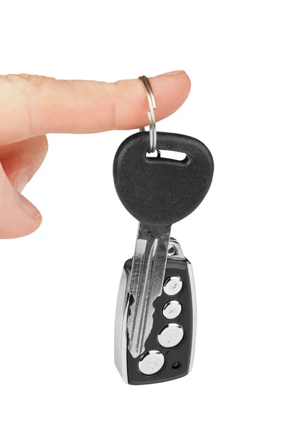 Klíč od auta s alarmem v prstu — Stock fotografie