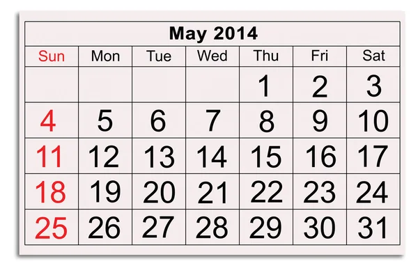 Calendário Maio 2014 — Fotografia de Stock