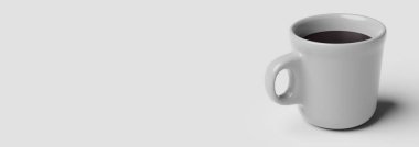 İçelim. Boş fotokopi arkaplanı olan sütlü bir fincan kahve. 3d oluşturma