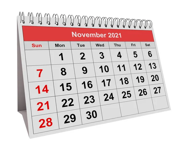 毎年恒例のビジネス毎月のカレンダーの1ページ 2021年11月 3Dレンダリング — ストック写真