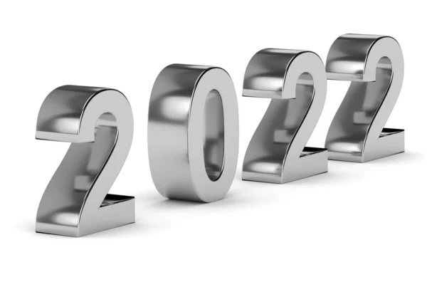 Новогодняя Концепция Серебристых Металлических Цветах Номер 2022 Изолирован Белом Рендеринг — стоковое фото