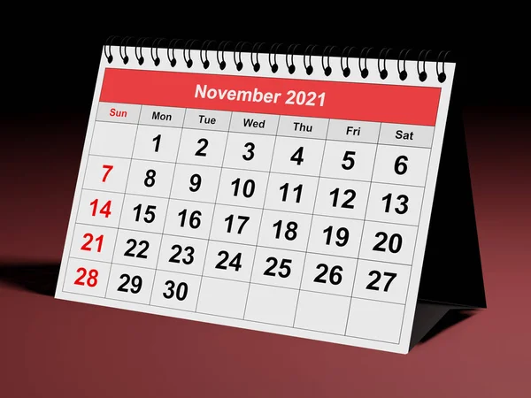 Jedna Strona Rocznego Miesięcznego Kalendarza Pracy Data Miesiąc Listopad 2021 — Zdjęcie stockowe