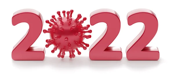 2022 Año Del Coronavirus Dígito 2022 Con Virus Renderizado — Foto de Stock