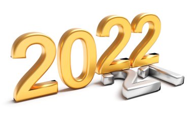 Yeni yıl 2022 tatil konsepti. 2022 altın sayısı 2021 'de yatıyor. 3d oluşturma