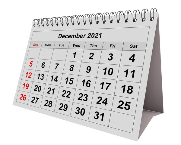 毎年恒例のビジネス毎月のカレンダーの1ページ 2021年12月 3Dレンダリング — ストック写真
