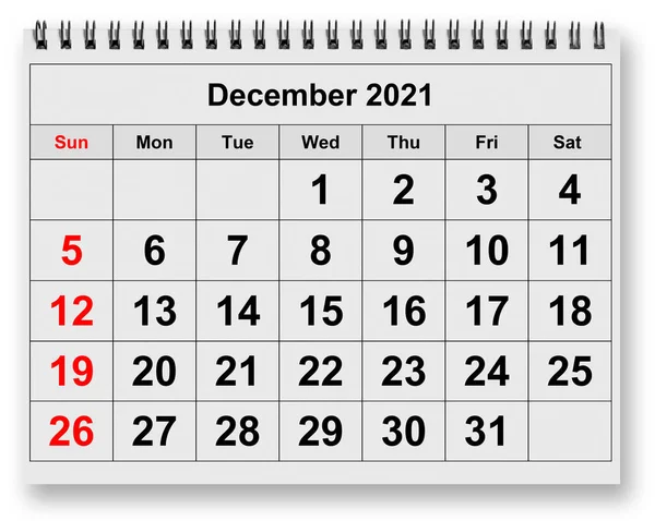 Una Página Del Calendario Mensual Anual Diciembre 2021 — Foto de Stock