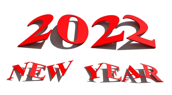 Conceito Ano Novo Números Vermelhos Inclinados 2022 Isolados Branco Renderização — Fotografia de Stock