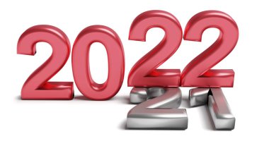 Yeni yıl 2022 tatil konsepti. 2022 kırmızı numarası 2021 'de yatıyor. 3d oluşturma