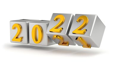 Yeni yıl tatili konsepti. 2022 numaralı küpler 2021 'in yerini aldı. 3d oluşturma