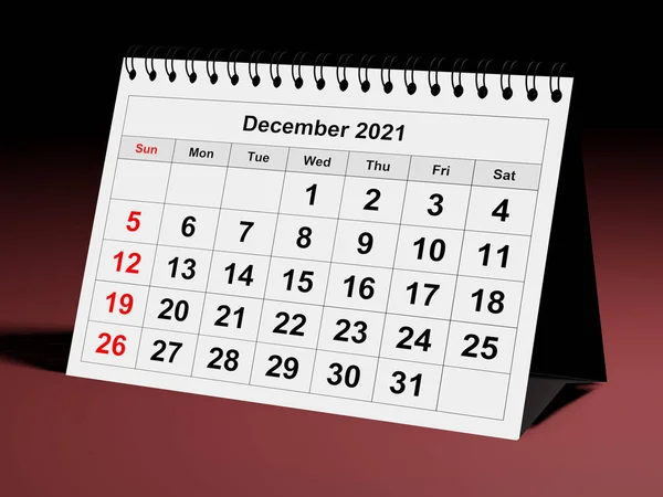 Μία Σελίδα Του Ετήσιου Μηνιαίου Ημερολογίου Εργασιών Ημερομηνία Μήνας Δεκέμβριος — Φωτογραφία Αρχείου
