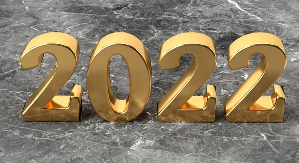 New Year Concept Golden Number 2022 Marble Background Rendering — Stock Photo, Image