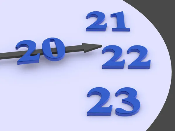 新年的概念 时钟箭头指向2022年的图 3D渲染 — 图库照片