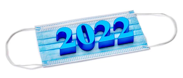 2022 Року Номери Нового Року Лежать Медичній Масці Поняття Візуалізація — стокове фото