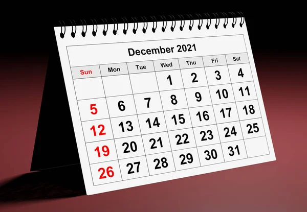 年度商业月历的一页 2021年12月 3D渲染 — 图库照片