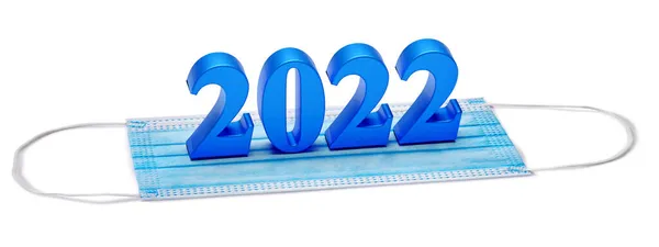 2022 Νέοι Αριθμοί Έτους Βρίσκονται Στην Ιατρική Μάσκα Έννοια Απόδοση — Φωτογραφία Αρχείου