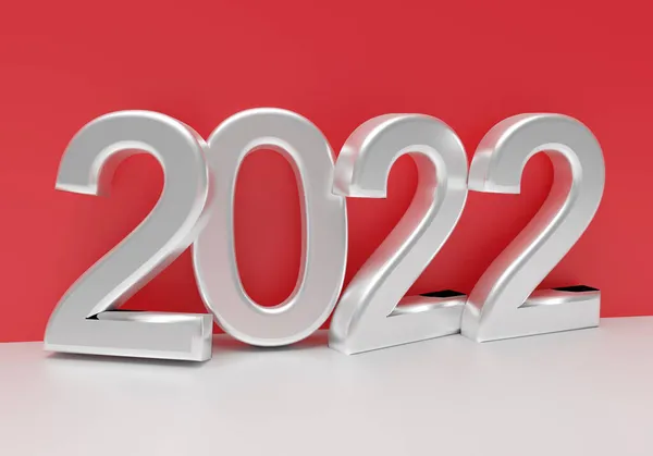 Conceito Ano Novo Cores Vermelhas Número 2022 Renderização — Fotografia de Stock