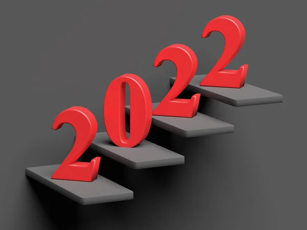 Concepto Año Nuevo Rojo Número 2022 Las Escaleras Renderizado —  Fotos de Stock