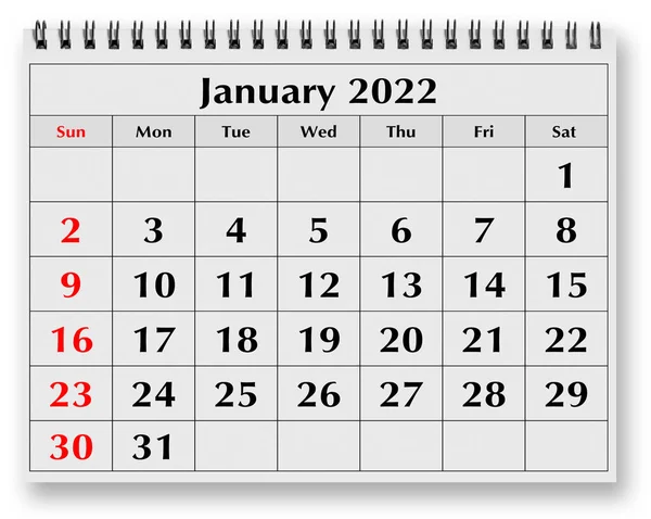 Jedna Strona Miesięcznego Kalendarza Rocznego Styczeń 2022 — Zdjęcie stockowe