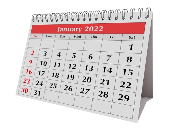 年度商业月历的一页 2022年1月 3D渲染 — 图库照片