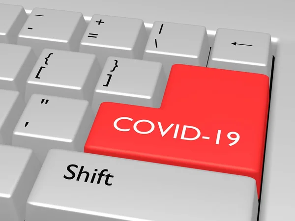 Covid Έννοια Λέξη Covid Στο Κουμπί Του Πληκτρολογίου Του Υπολογιστή — Φωτογραφία Αρχείου