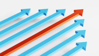 Liderlik ve liderlik kavramı. Lider bir ok takımı ileri götürüyor. 3d oluşturma