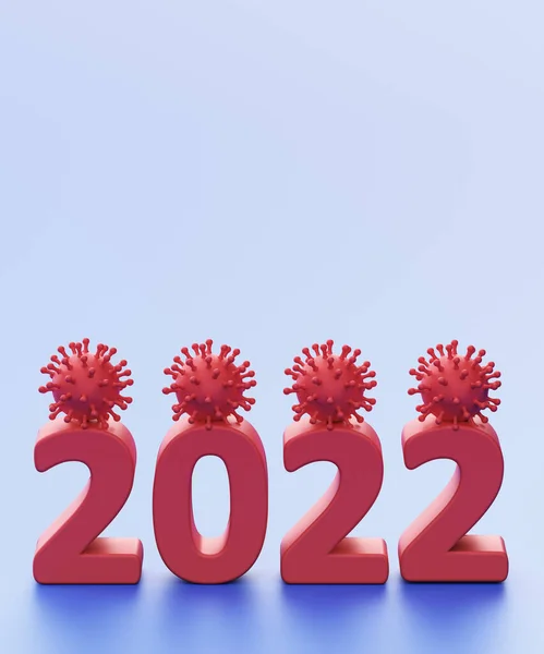 2022 Ano Coronavírus Dígito 2022 Com Vírus Covid Renderização — Fotografia de Stock