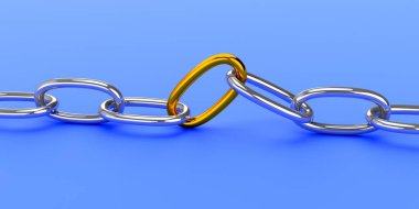 Metalden zincirlenmiş. Bağlantı konsepti. 3d oluşturma