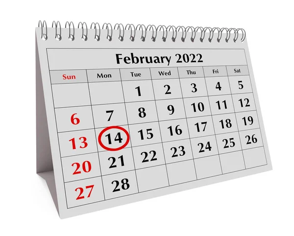 Loose Leaf Calendar Month February 2022 Circled Day Valentine Day — Stock Photo, Image