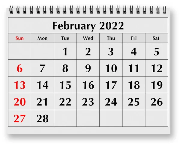 Μία Σελίδα Του Ετήσιου Μηνιαίου Ημερολογίου Φεβρουάριος 2022 — Φωτογραφία Αρχείου