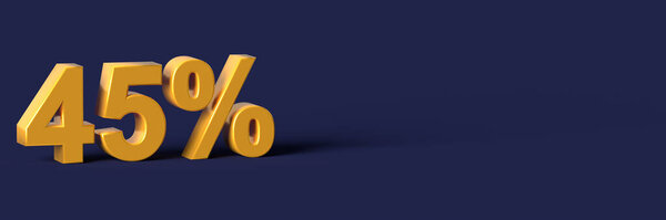 3d blue words 45 percent off discount with blank background. 3d rendering