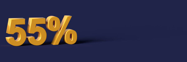 3d blue words 55 percent off discount with blank background. 3d rendering